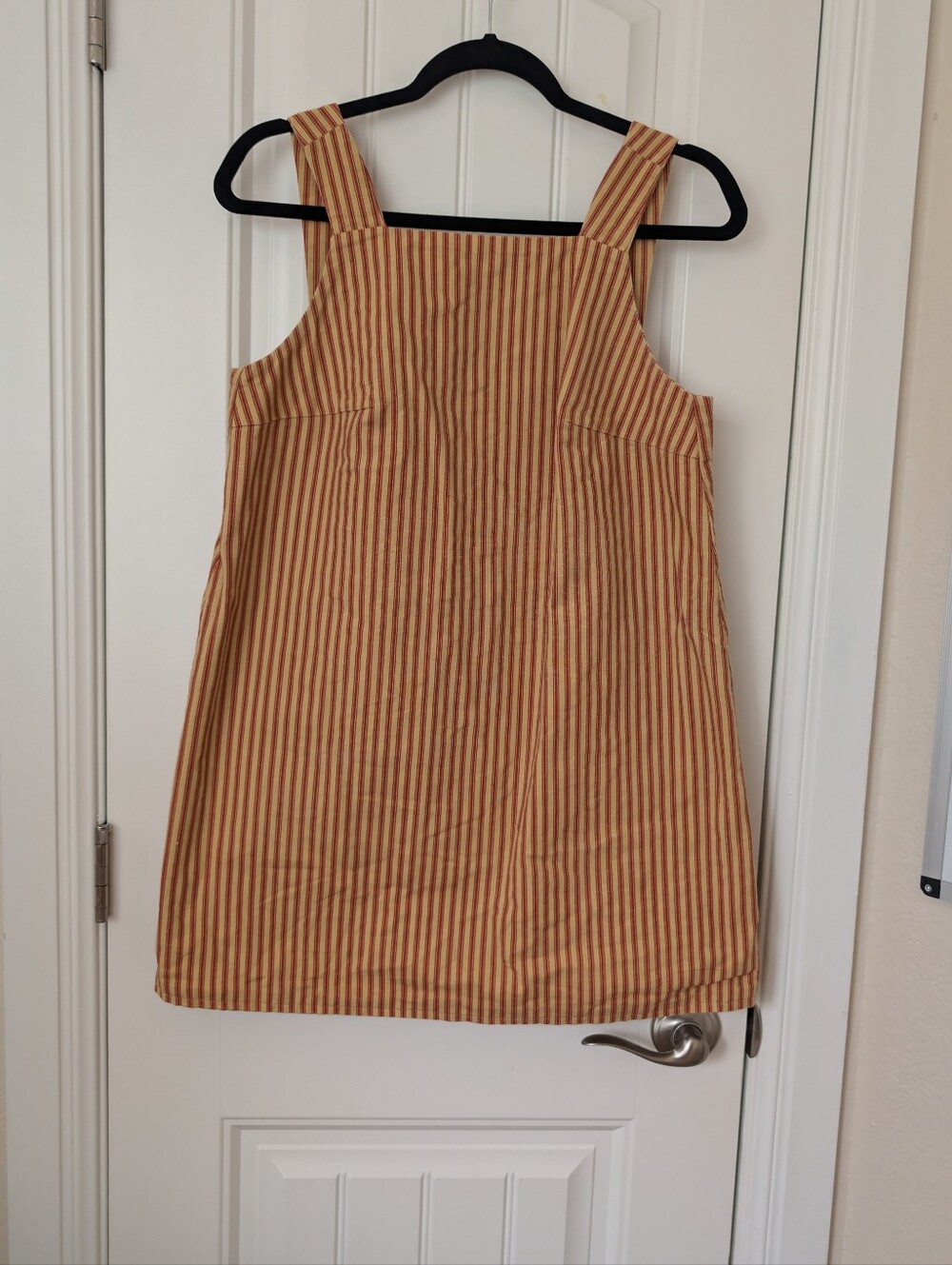 Striped Square-Neck Mini Dress in Mustard Yellow and Red S